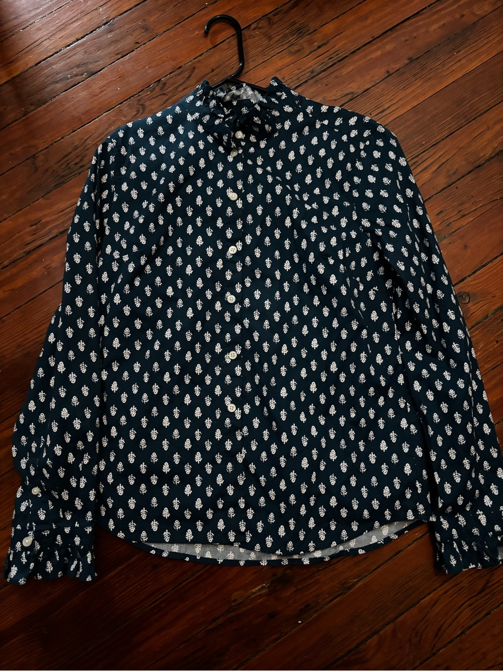 J. Crew Teal Button-Down Shirt with White Paisley Motif